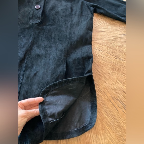 Tristan Black Suede Leather Button Down Jacket / Dress / Tunic / Shirt - Size L - Picture 7 of 12